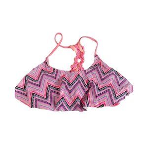 Breaking Waves Pink Chevron Halter Bikini Top L Boho Summer